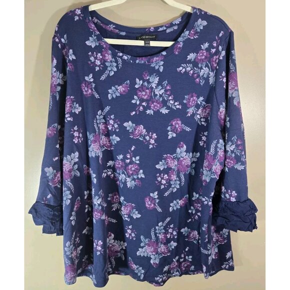 Lane Bryant Navy Blue Floral Print Bell Sleeve Sz 22/24 - Picture 1 of 7